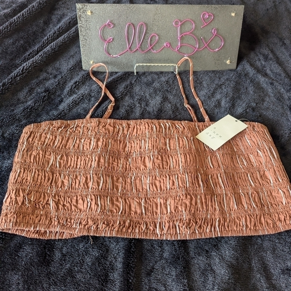 NWT A New Day Brown Stripe Crop Top L